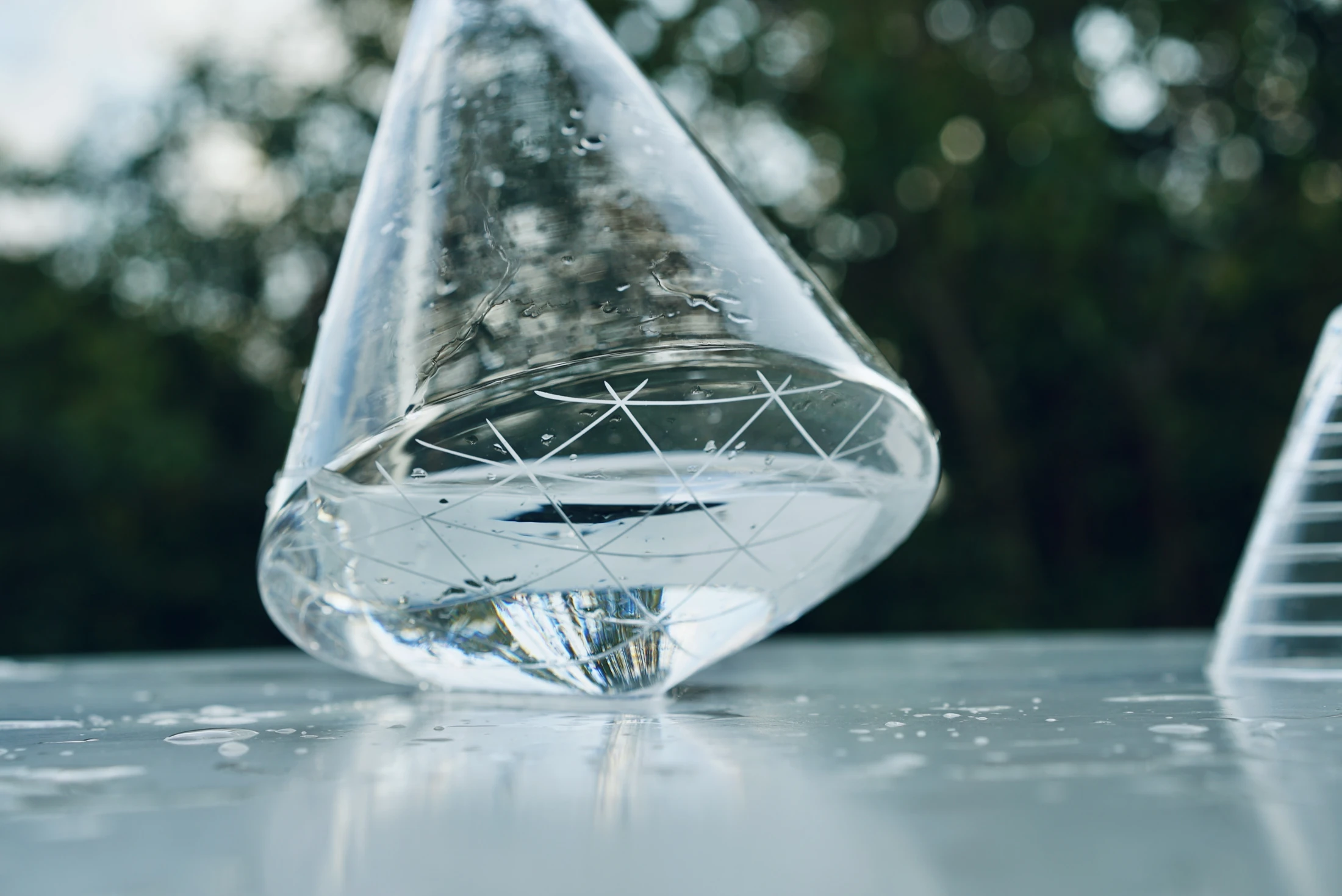 Geometric lines seen through water in the Omnia jug