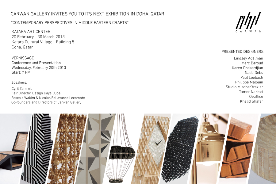 Carwan Gallery exhibition flyer for Contemporary Perspectives in Middle Eastern Crafts in Doha